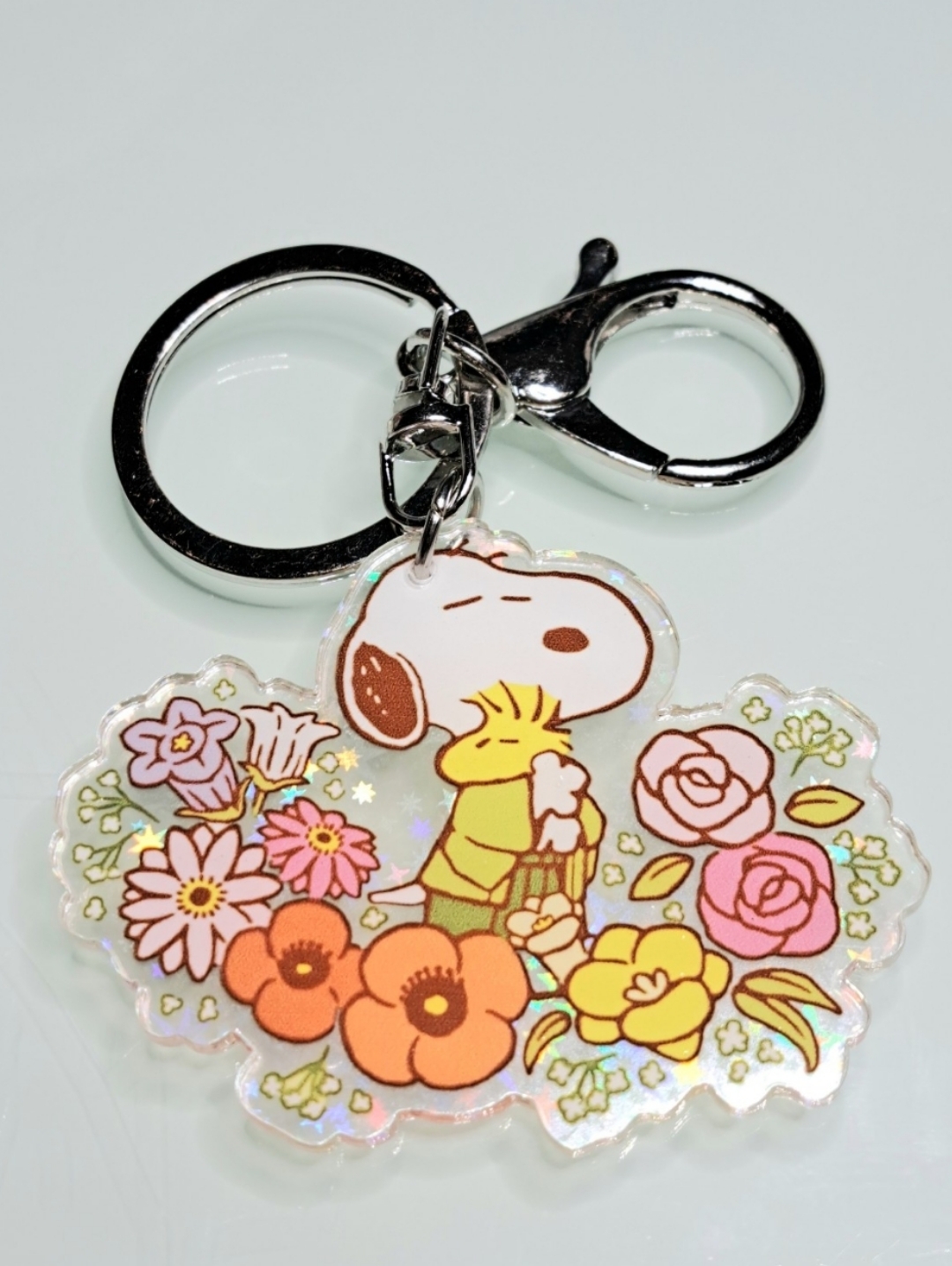 Snoopy & Woodstock Floral Acrylic Keychain